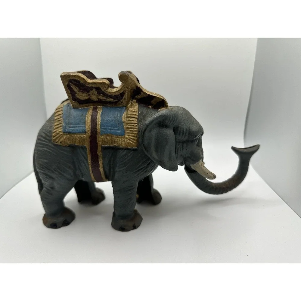 Vintage Cast Iron Hand Painted Gray Elephant Mechanical Coin Bank - Picture 3 of 12